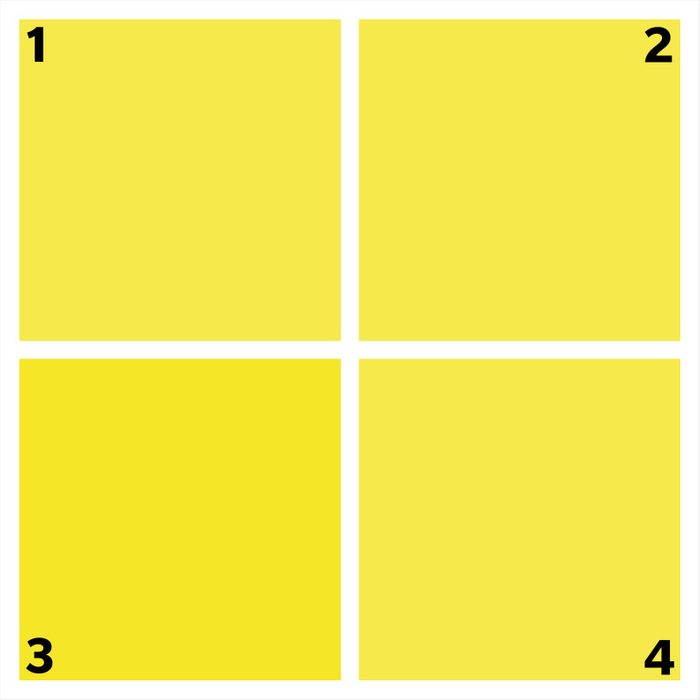 four yellow squares. one is different.
