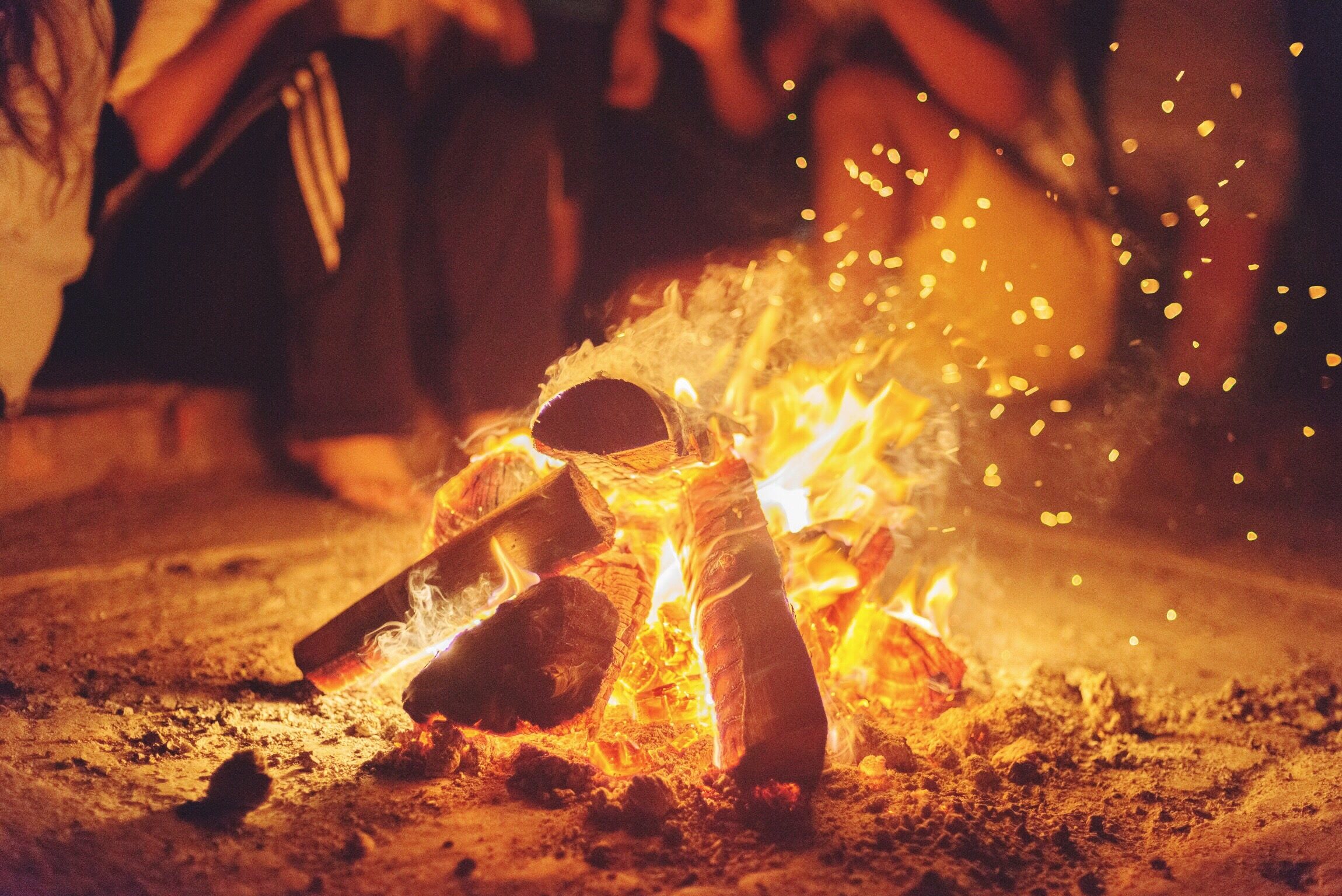 Wood Burning On Field At Night