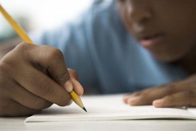 Student concentrating on classwork