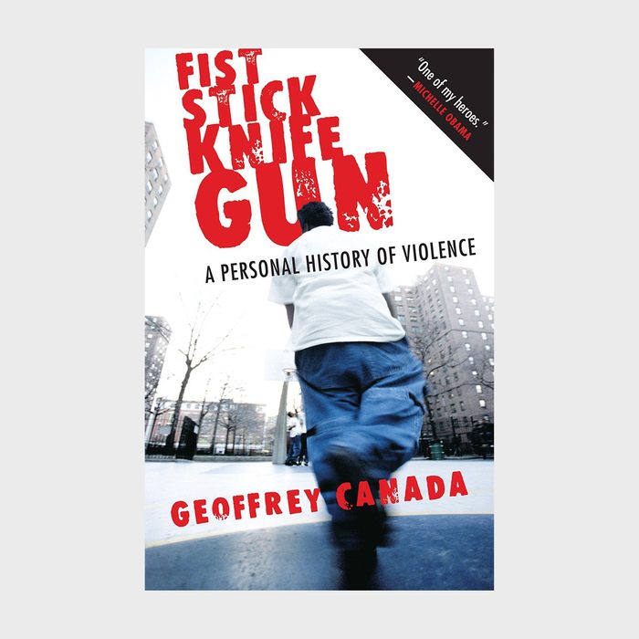 A person walks forward in an urban basketball court; book title 