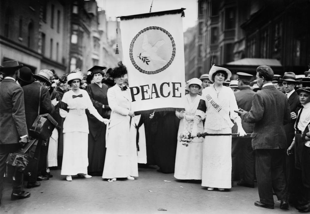 Chief Marshall Portia Willis and other Participants of Women's Peace Parade shortly after Start of World War I, Fifth Avenue, New York City, August 29, 1914