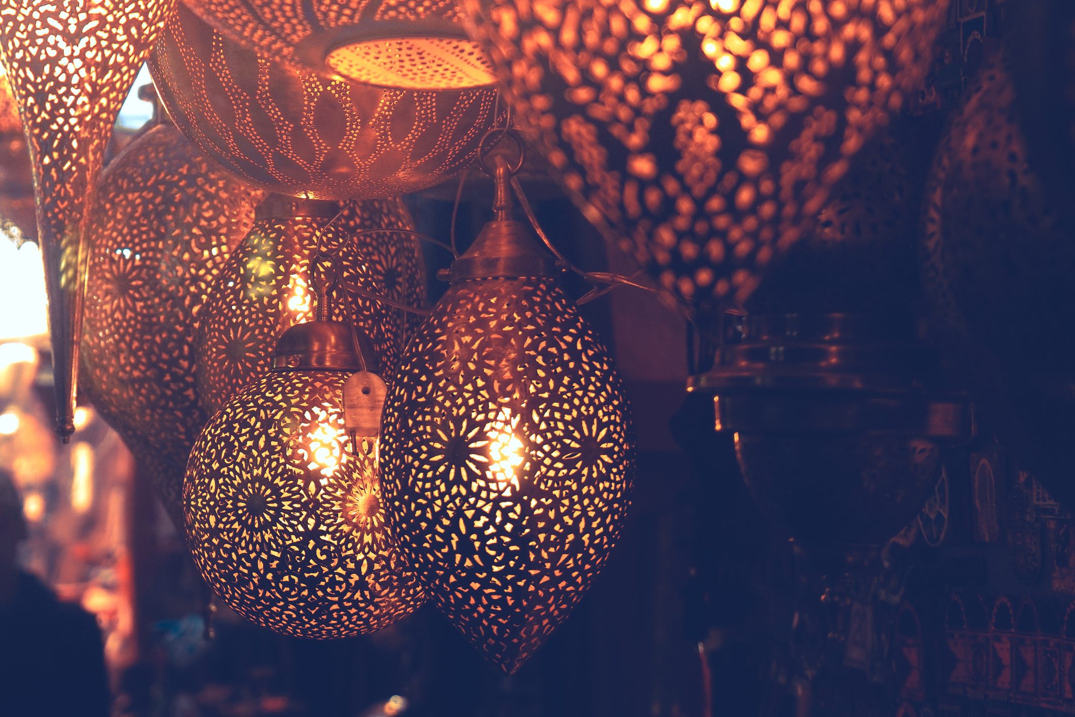 Metal lamps in souk, Marrakech, Morocco