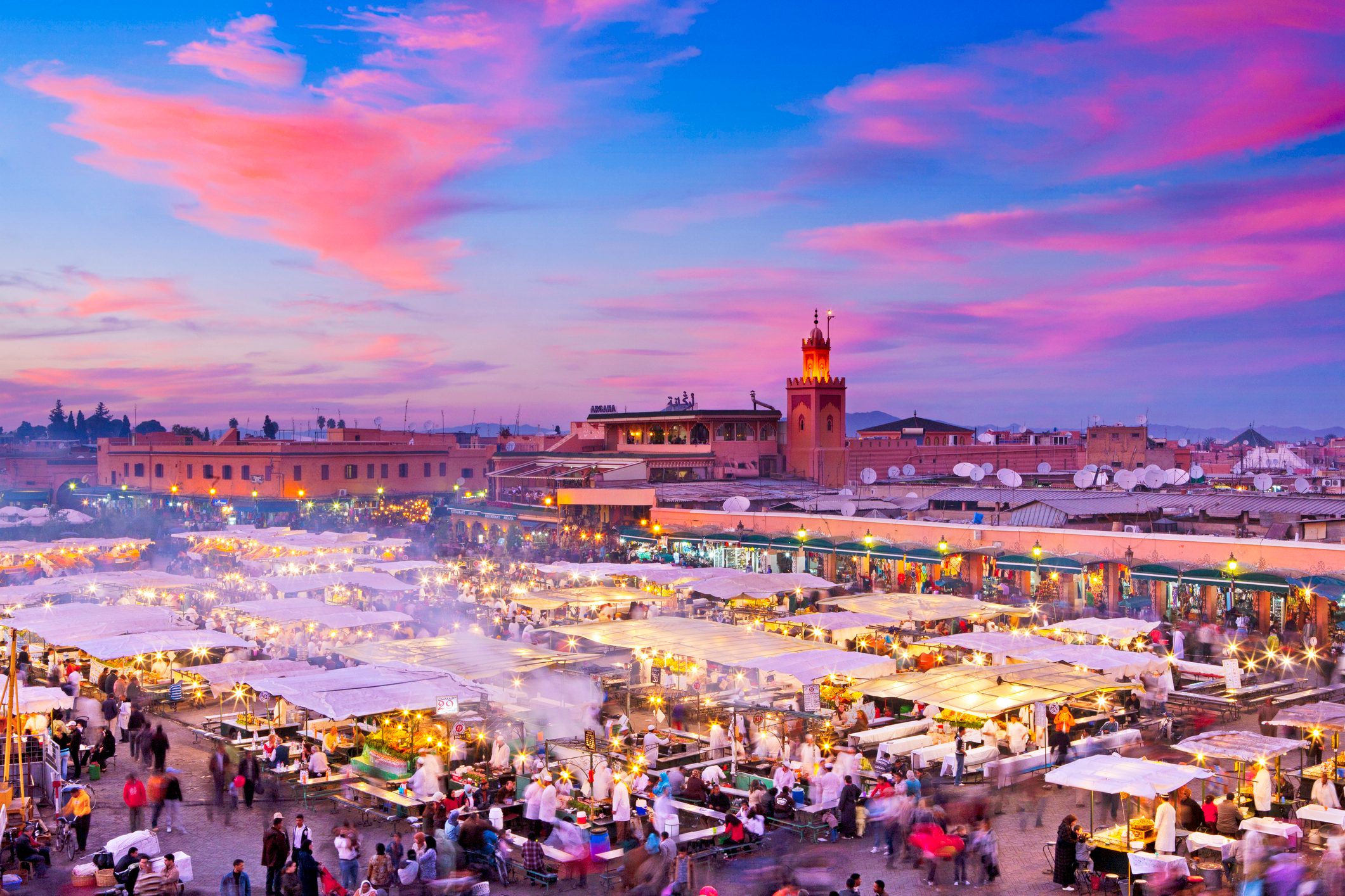 Food stalls and shopping at Djemaa el-Fna Square