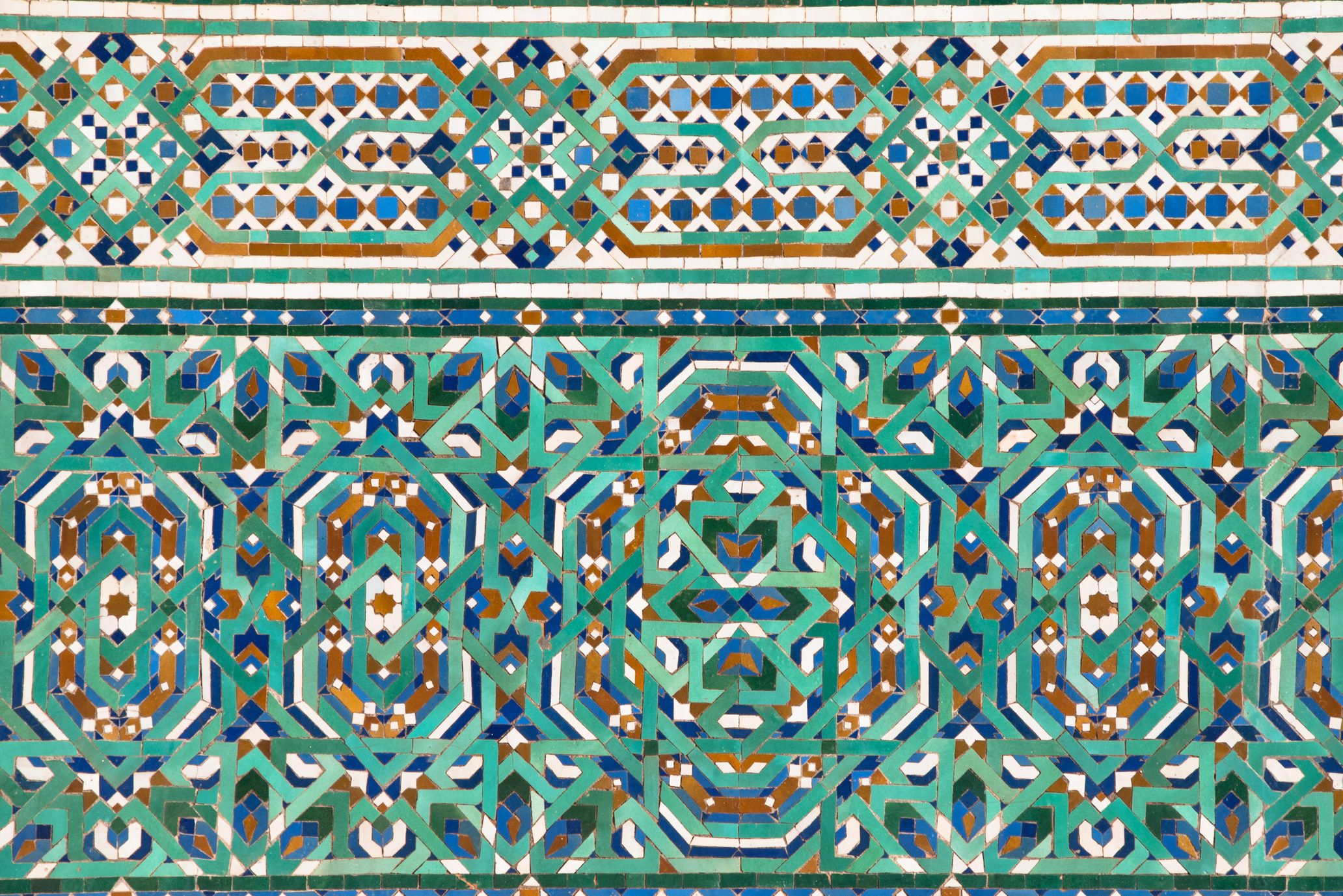 Zellige mosaic tilework in Hassan II Mosque in Casablanca, Morocco