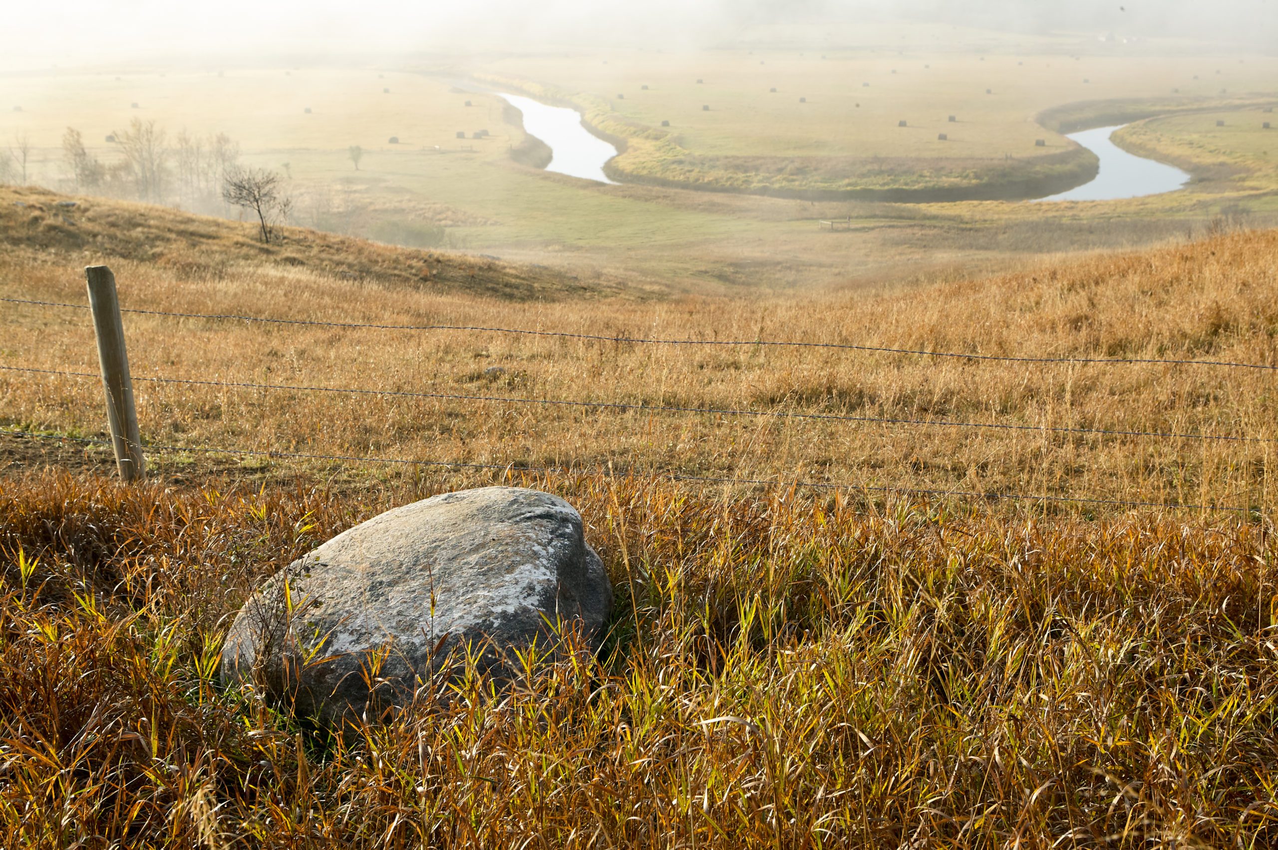 Misty North Dakota landscape with Sheyenne River