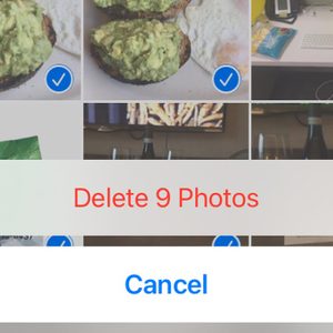 Photos app interface showing selection of pictures with 