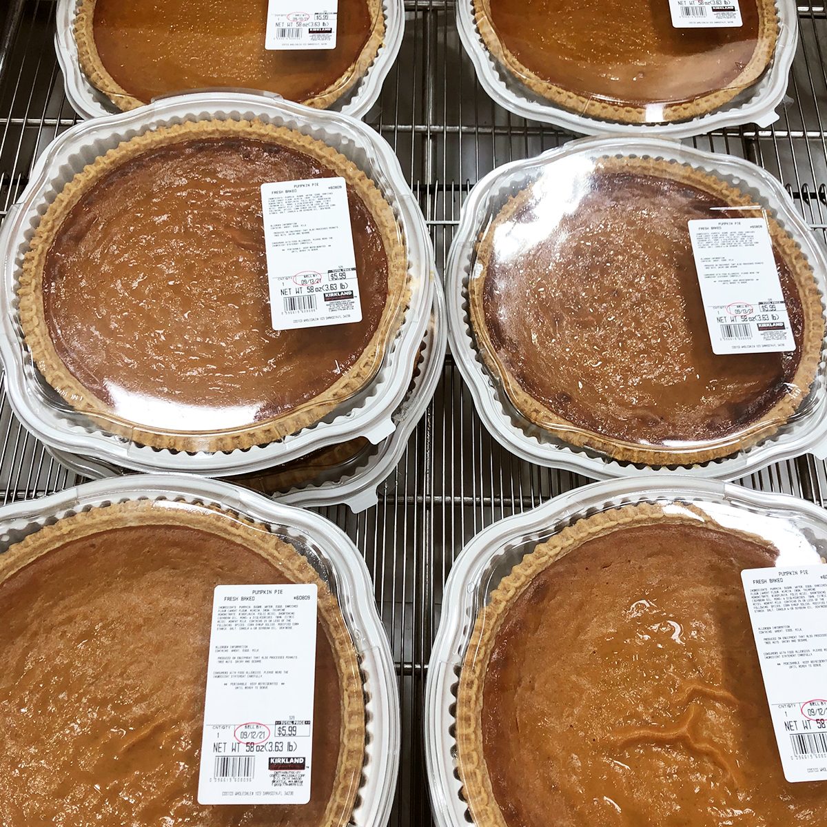 Costco Pumpkin Pies on shelf in store