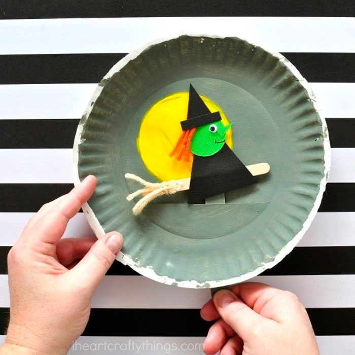 Paper Plate Flying Witch Halloween Craft