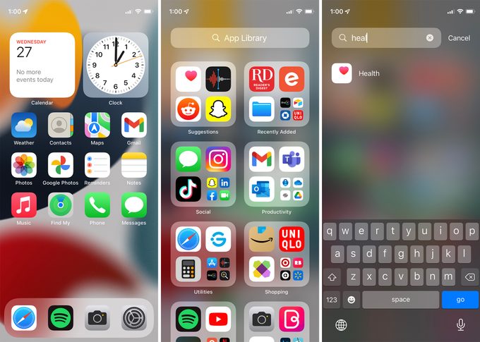 iphone screenshots displaying how to hide apps