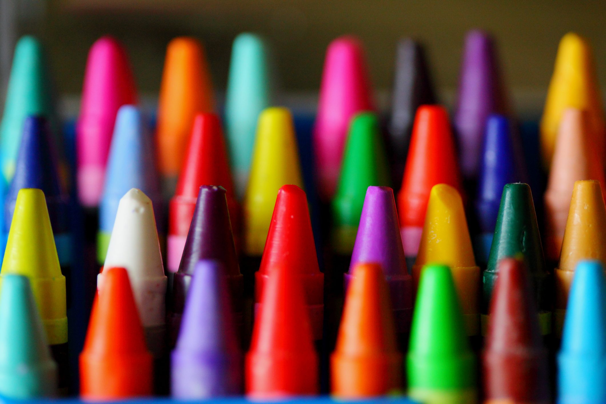 Box of colorful crayons