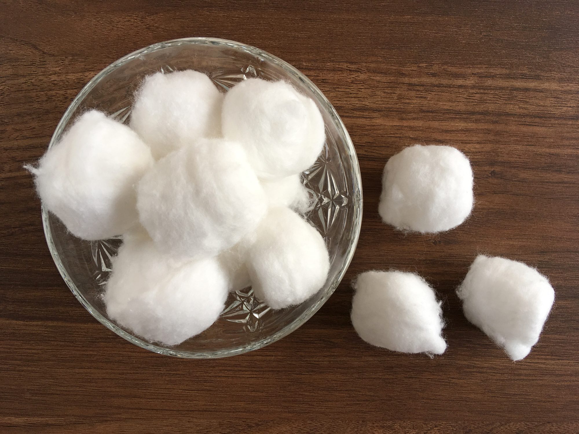 Bowl of cotton wool balls
