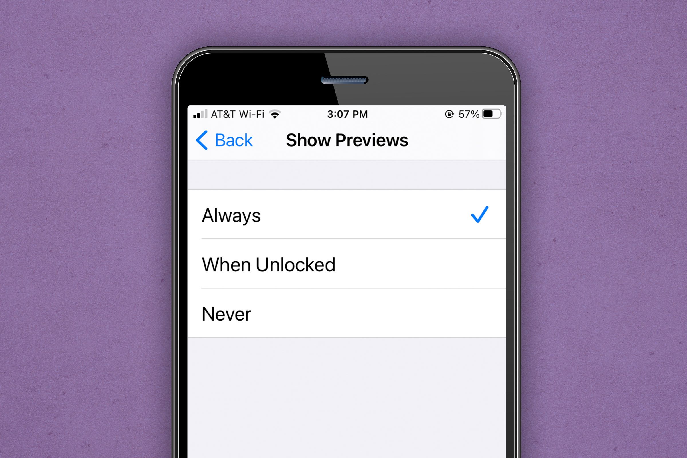 iPhone screen on the settings menu for hiding message notifications