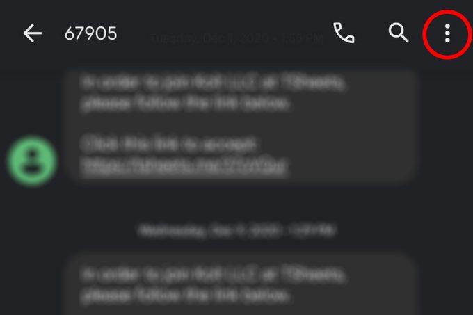 Dots In Corner Of Spam Message Android