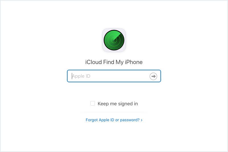 screenshot of the icloud find my iphone webpage