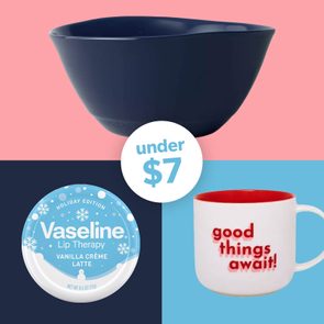 A navy bowl, Vaseline lip therapy, and a mug with 