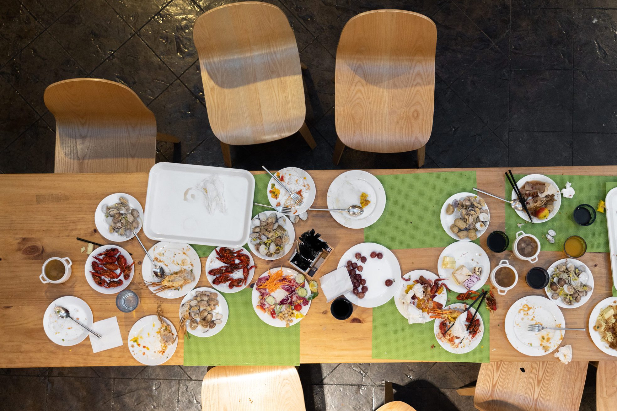 Abandoned buffet dinner table after eating
