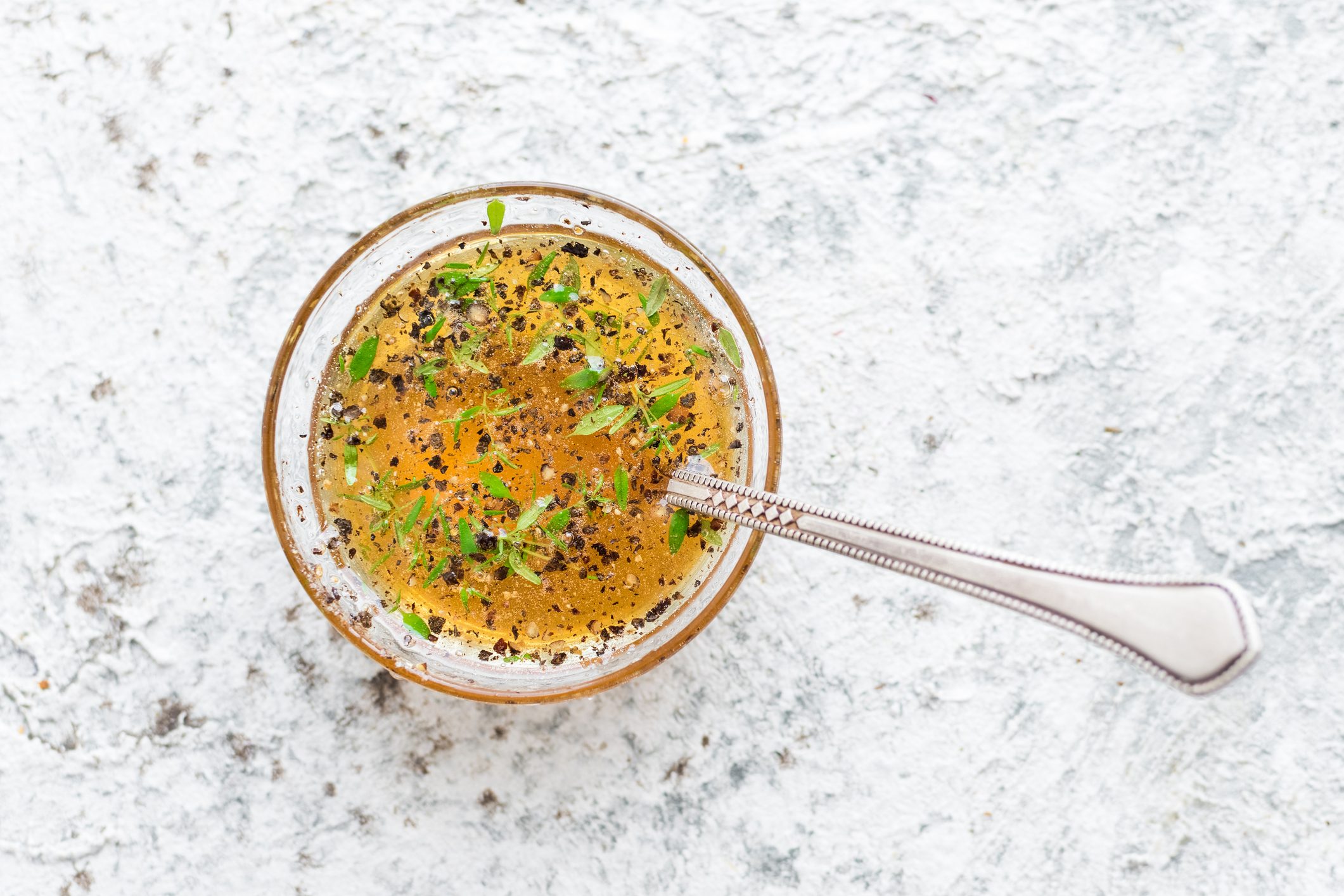 Peppered thyme honey sauce top view