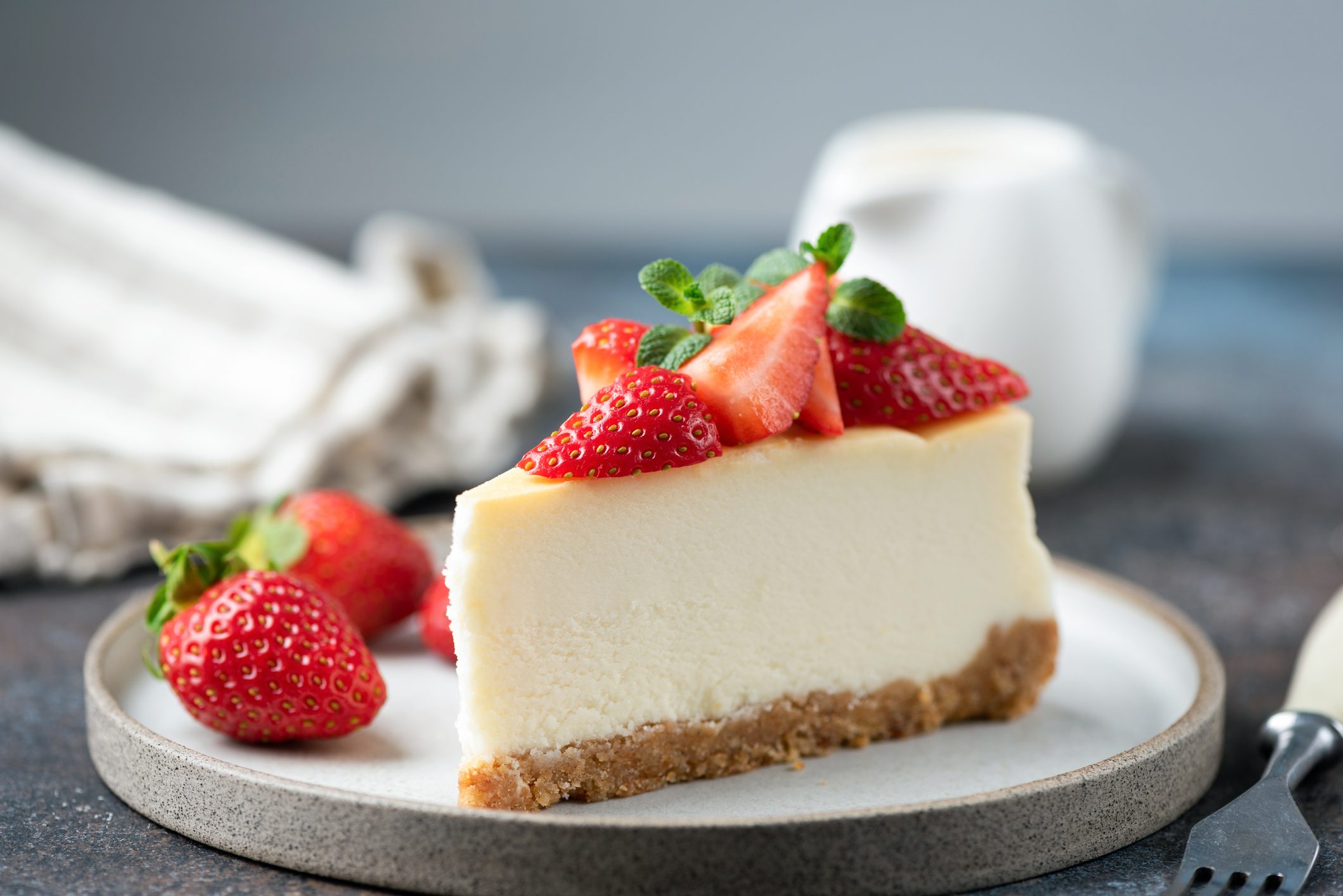 Slice of strawberry cheesecake