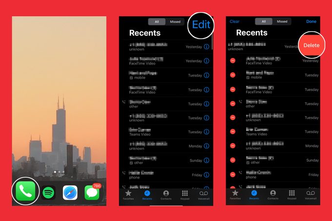 Delete Phone Call Red