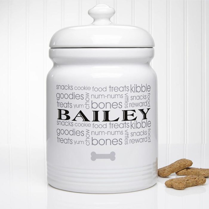 A large white jar labeled 