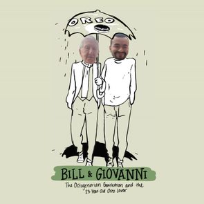 Two illustrated figures stand under an 