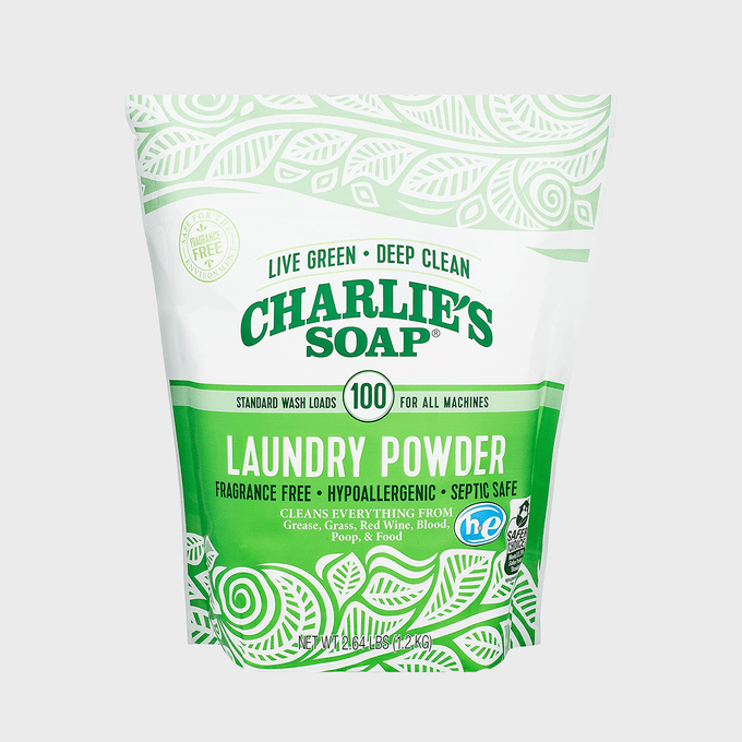 Laundry powder package, displaying label 
