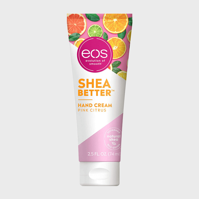 Tube of hand cream displays colorful citrus slices; labeled 