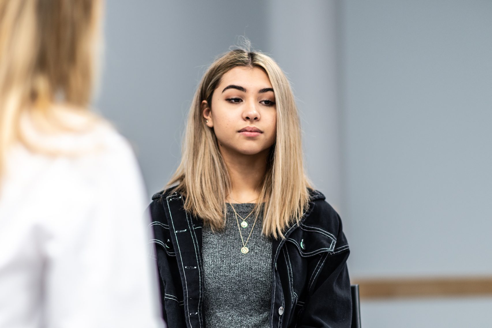 Angry Young Girl in A Counseling session stock photo
