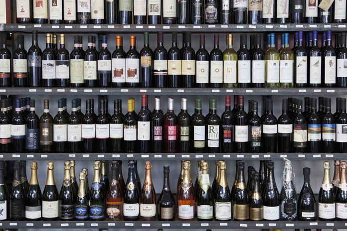 Wine bottles in wine shop