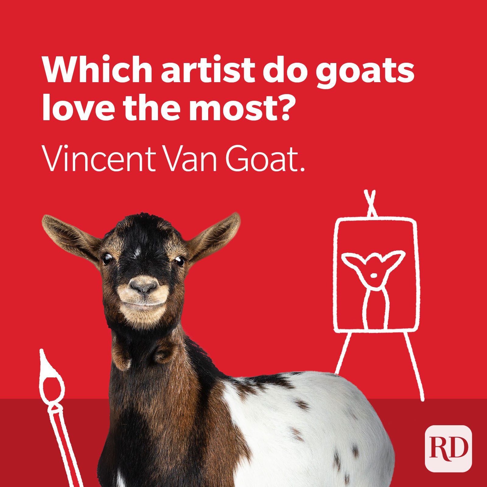 Artist goat with paintbrush and canvas