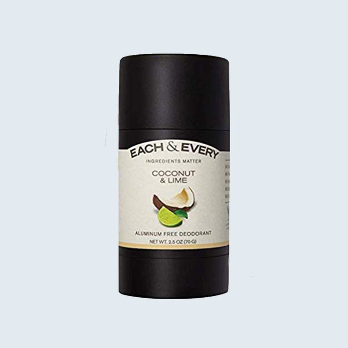 Black cylindrical deodorant stick labeled 