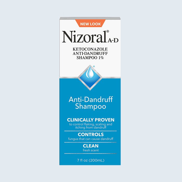 Shampoo controls dandruff, clinically proven for flaking and itching, in a 7 fl oz (200 mL) blue and white bottle with 