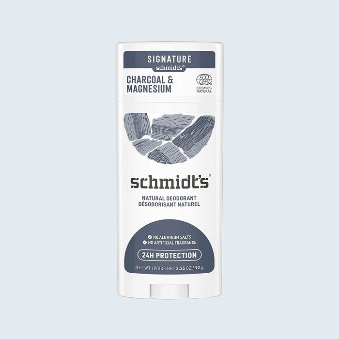 Deodorant stick features charcoal design, labeled 
