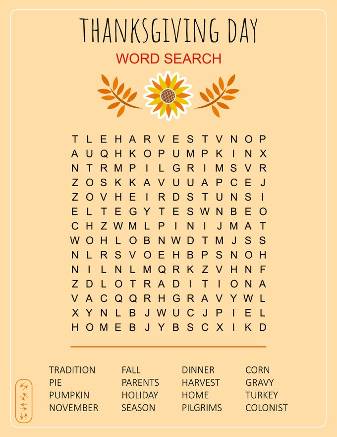 Thanksgiving Day Word Search Puzzle.