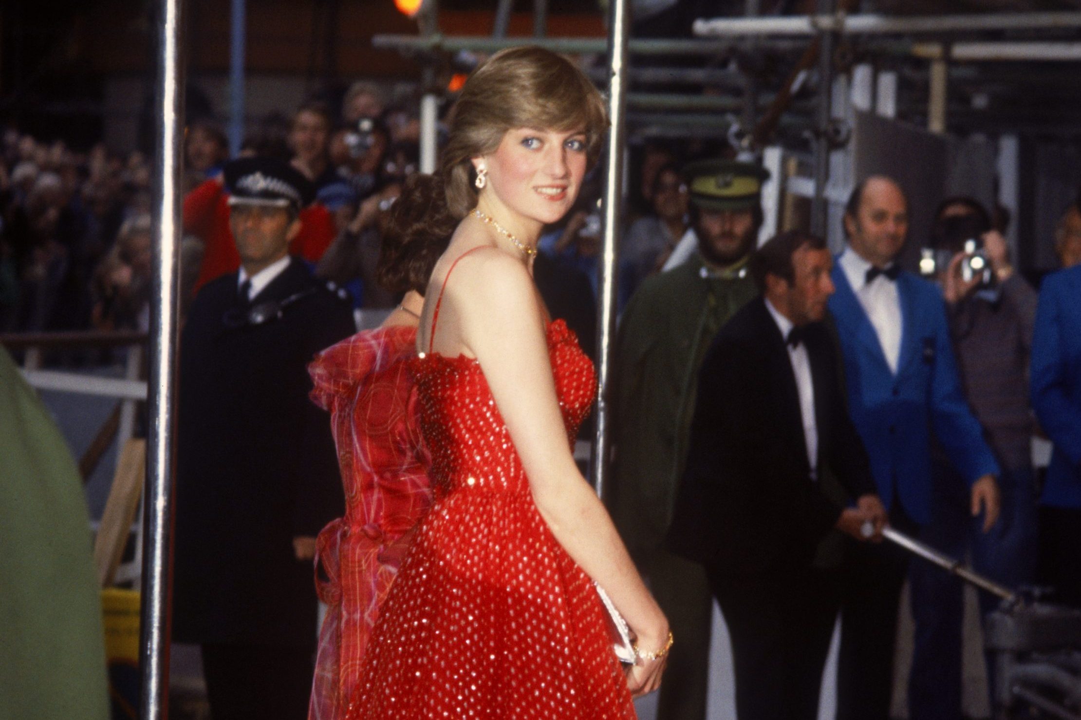 The Princess of Wales wears a Bellville Sassoon dress to the London premiere of the Bond film 'For Your Eyes Only', 24th June 1981.
