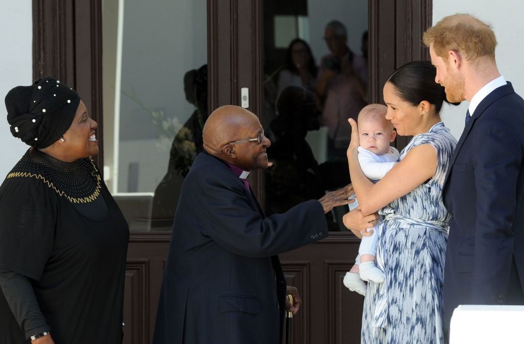 meghan markle and prince harry with their son archie meeting Archbishop Desmond Tutu and his wife Leah at the Tutu Legacy Foundation in Cape Town South Africa