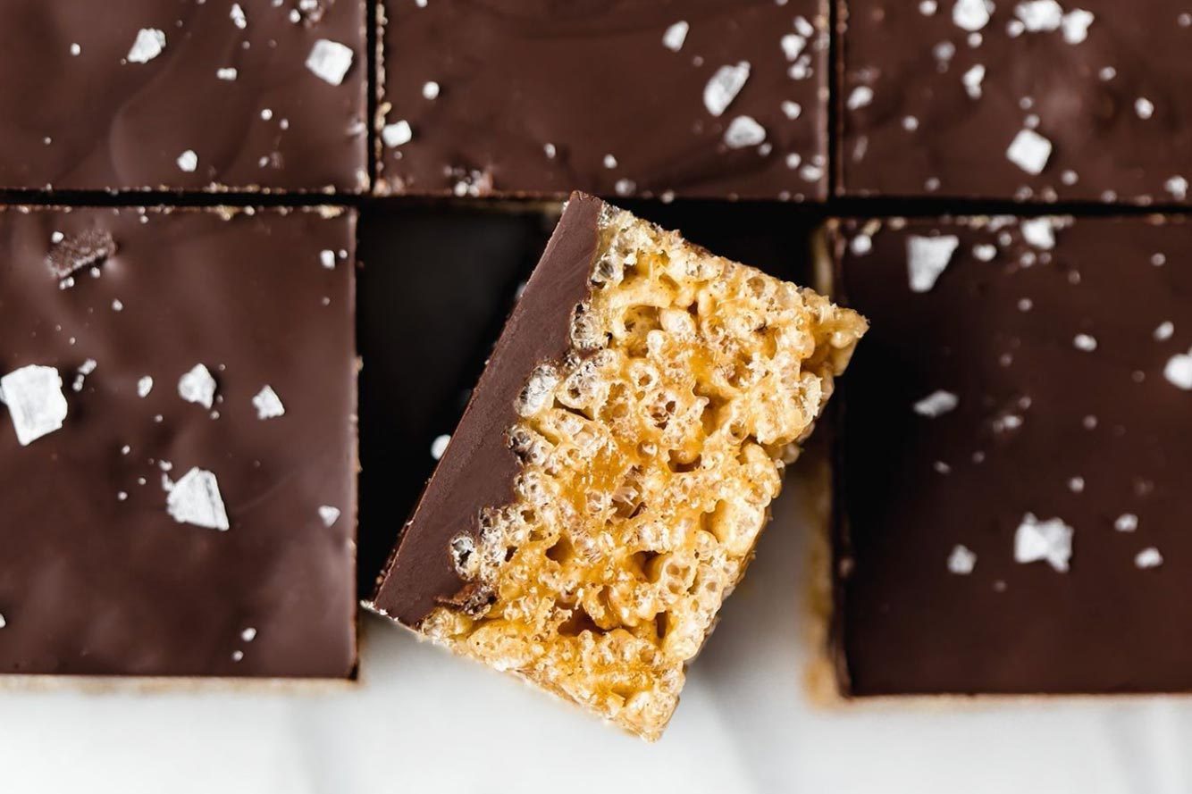 chocolate peanut butter caramel rice crispy treat