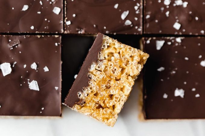 chocolate peanut butter caramel rice crispy treat