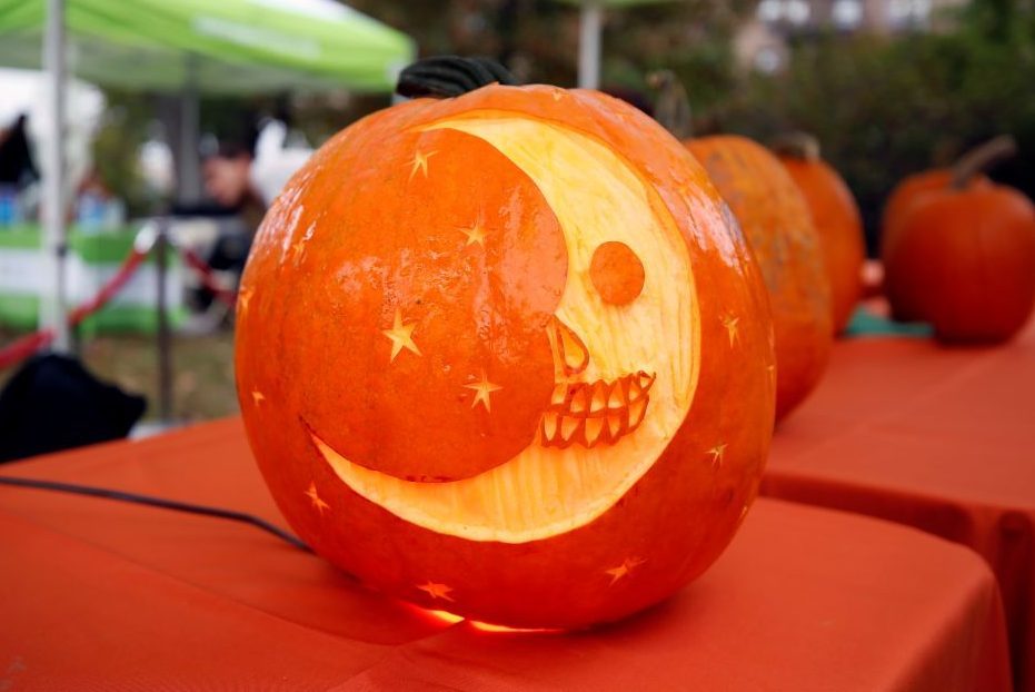 cresent moon carved into a pumpkin