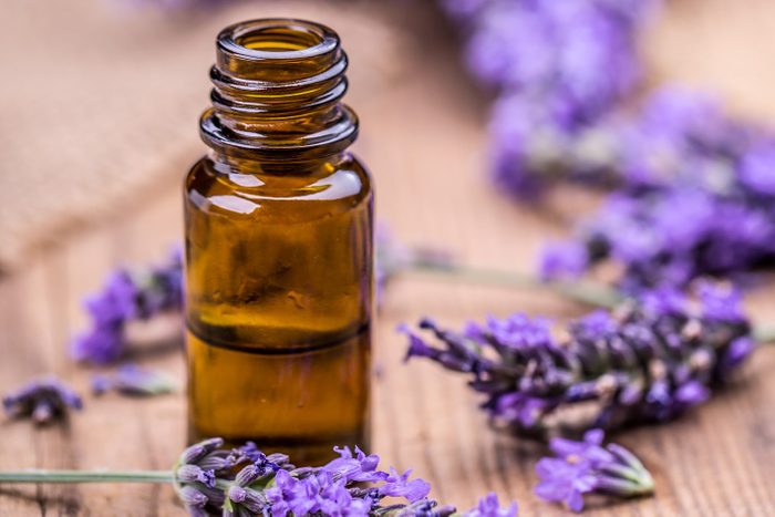Herbal oil and lavender flowers