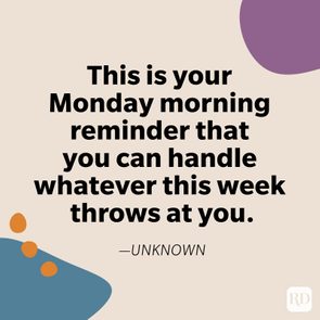 Text displays motivational quote on beige background with abstract purple and teal shapes. 