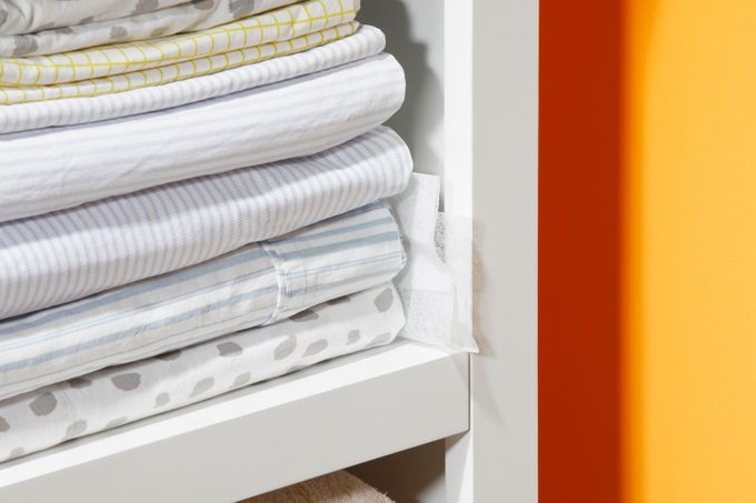 dryer sheet sticking out of linen closet