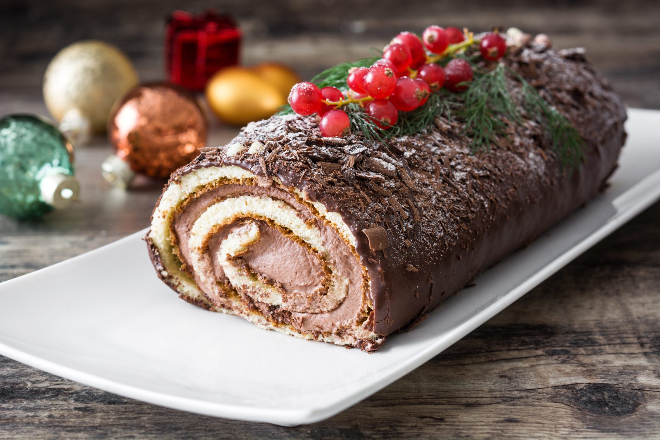 Chocolate yule log cake
