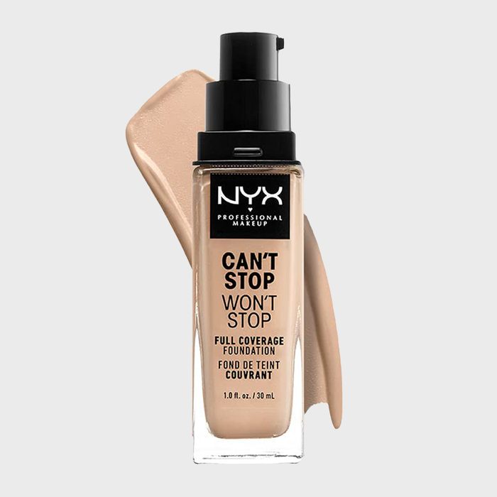 Foundation bottle displays NYX branding, labeled 