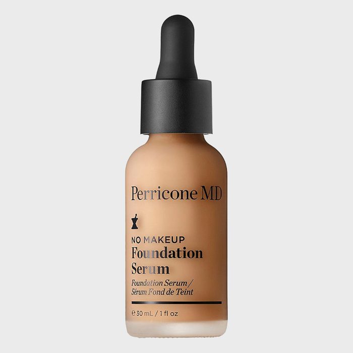 A foundation serum bottle with dropper, labeled 