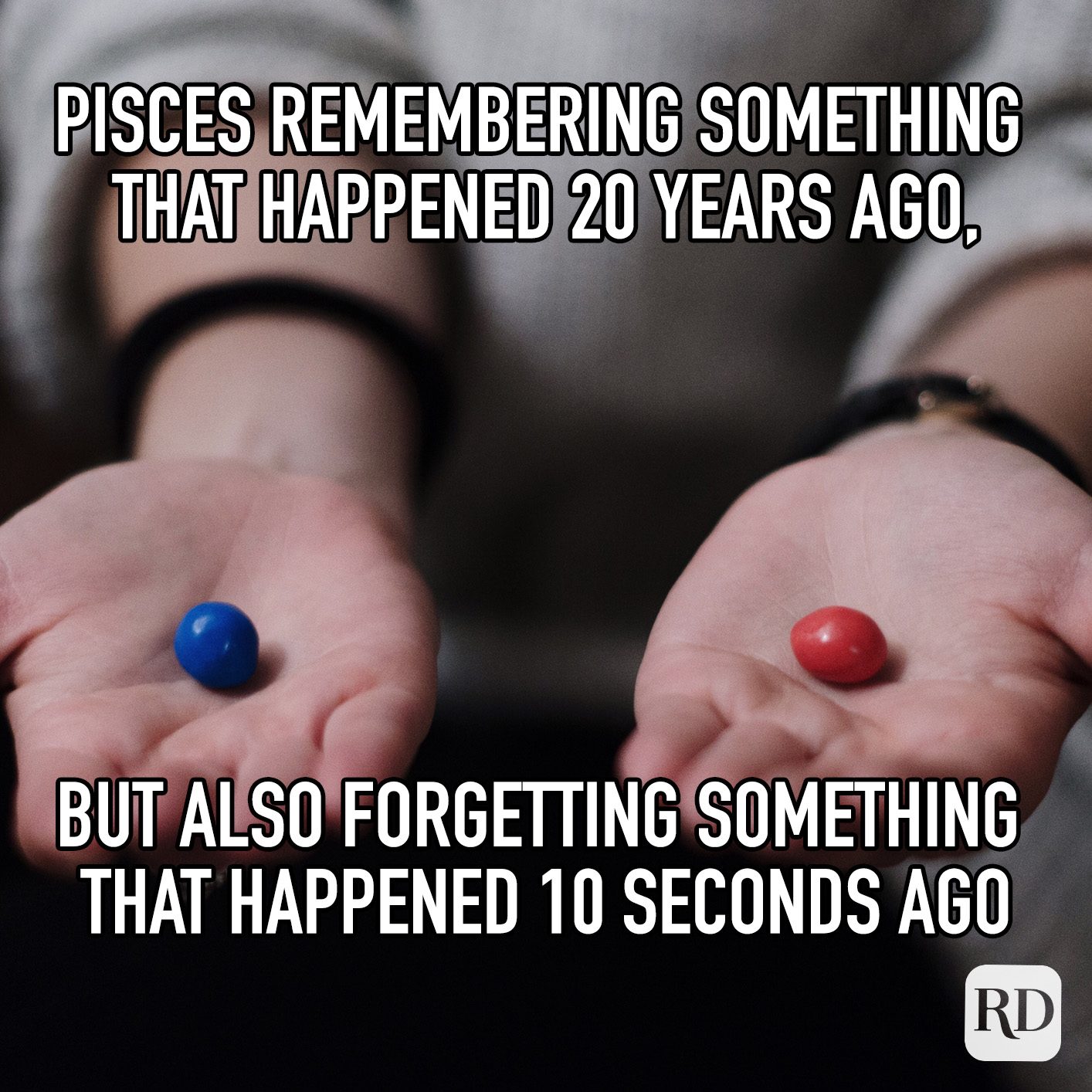 Pisces Remembering Something That Happened 20 Years Ago But Forgetting Something That Happened 10 Seconds Ago meme text