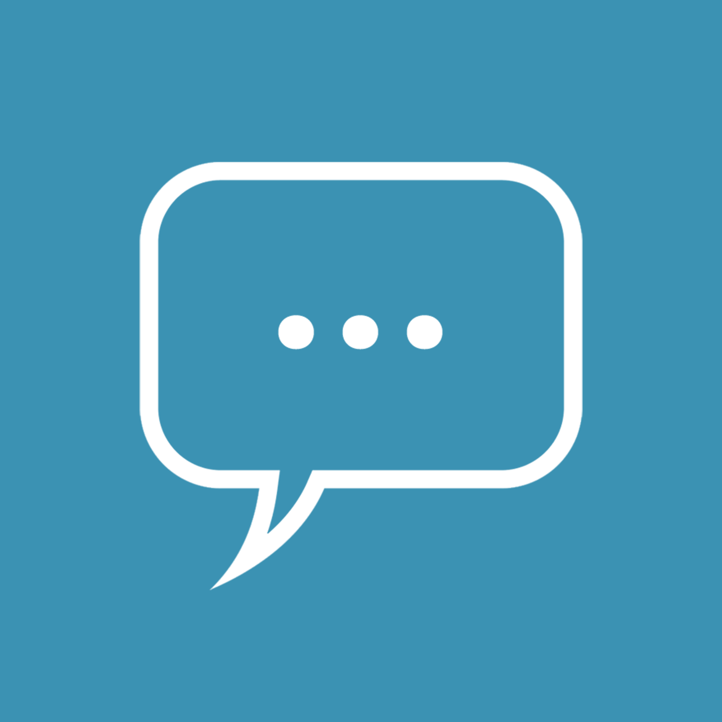A speech bubble displays three dots, indicating a pause or awaiting response on a solid blue background.