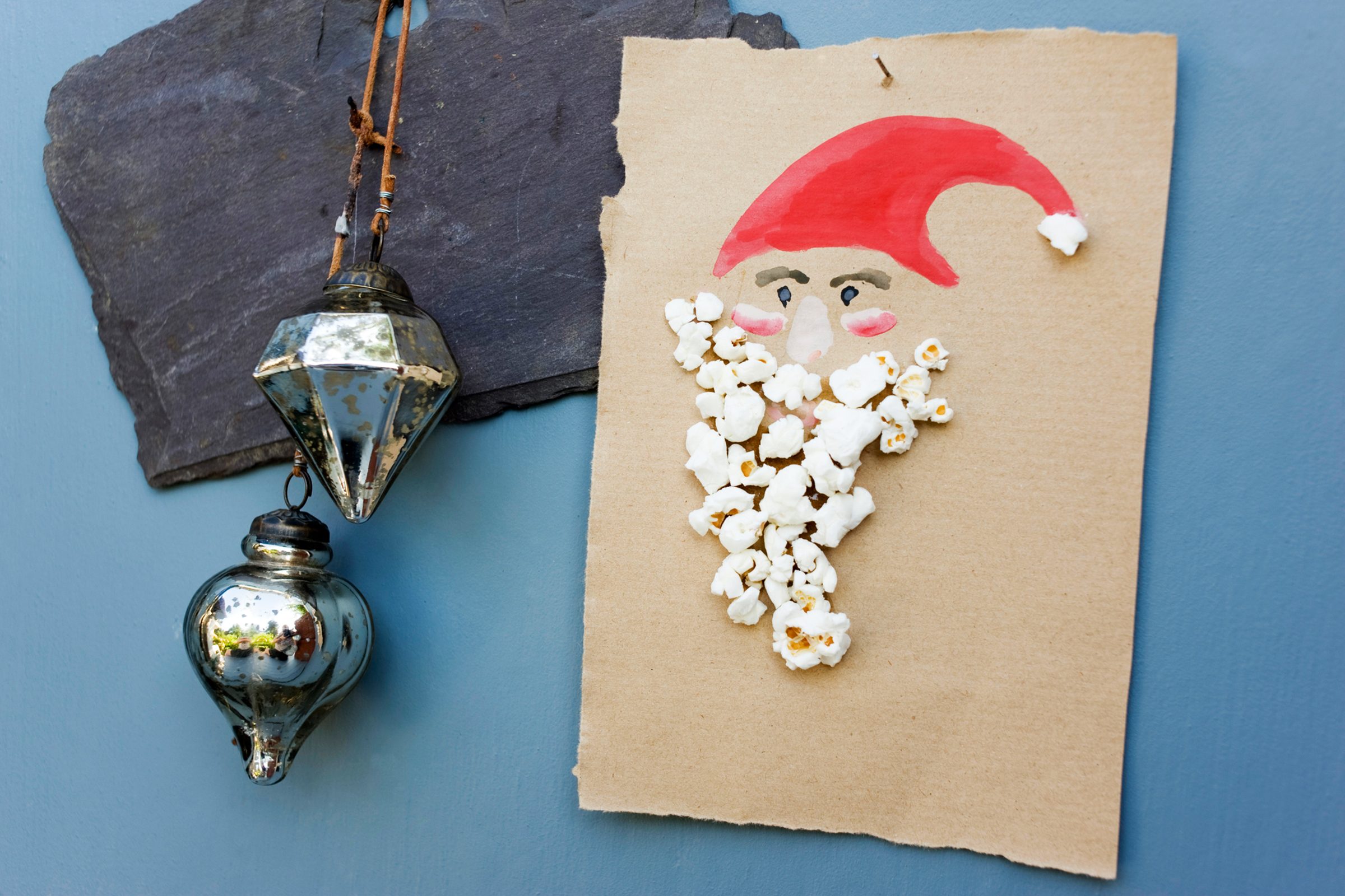 Christmas card made of water colours and popcorn