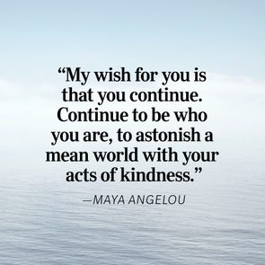 Text displays a Maya Angelou quote emphasizing kindness, over an image of a calm ocean and expansive sky.