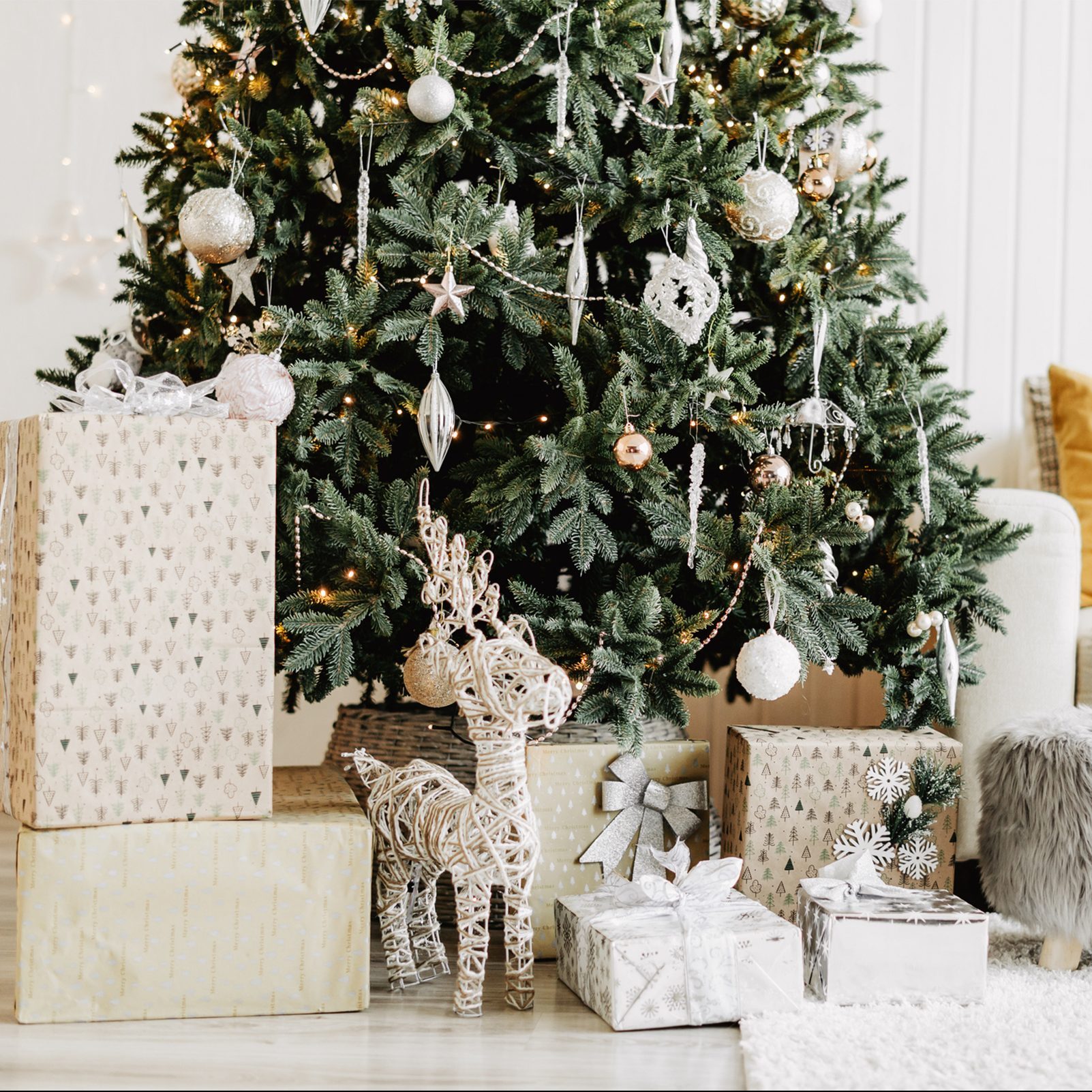 Decorated Christmas room with gifts